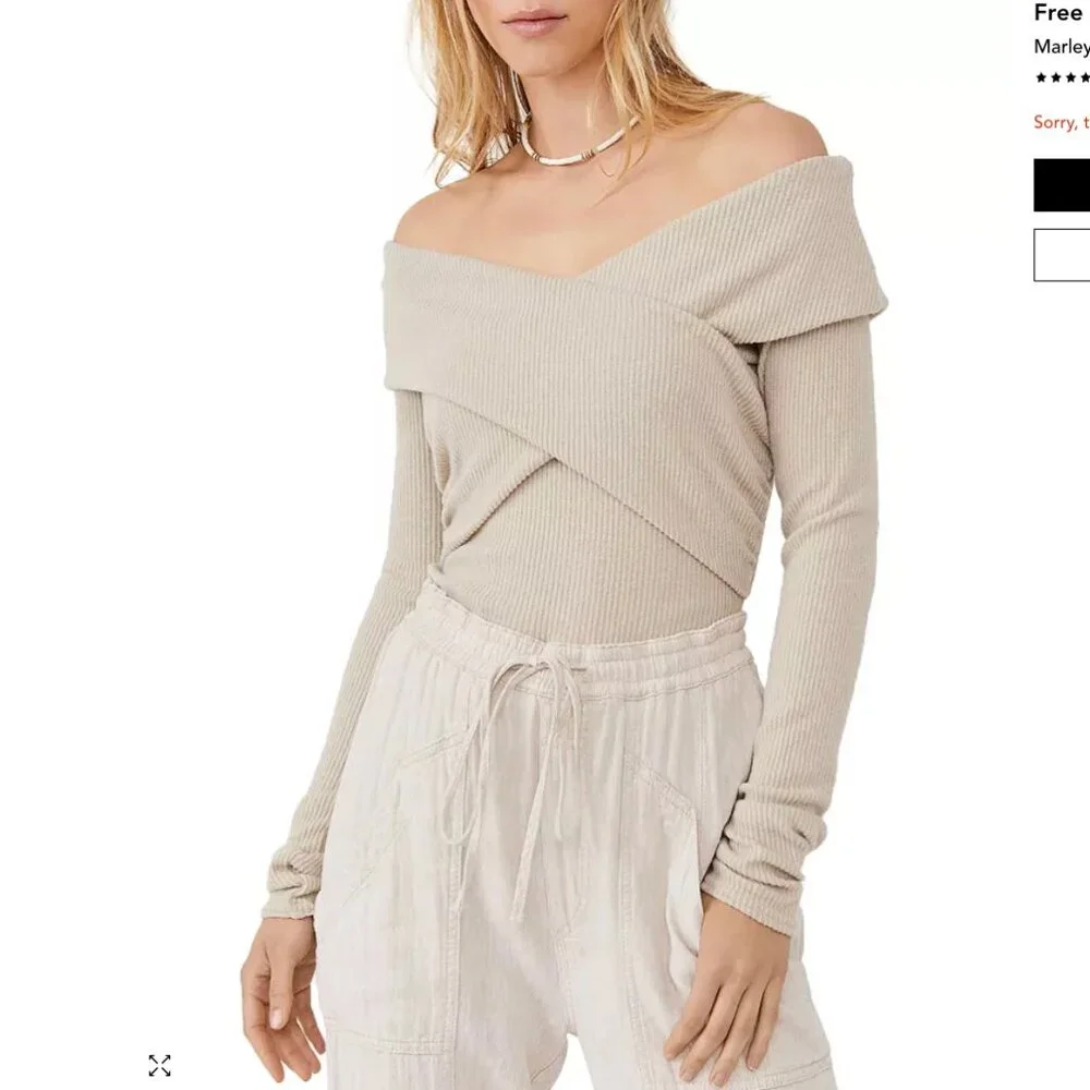 Free People‎ Marley Off Shoulder Ribbed Sweater In Oatmeal